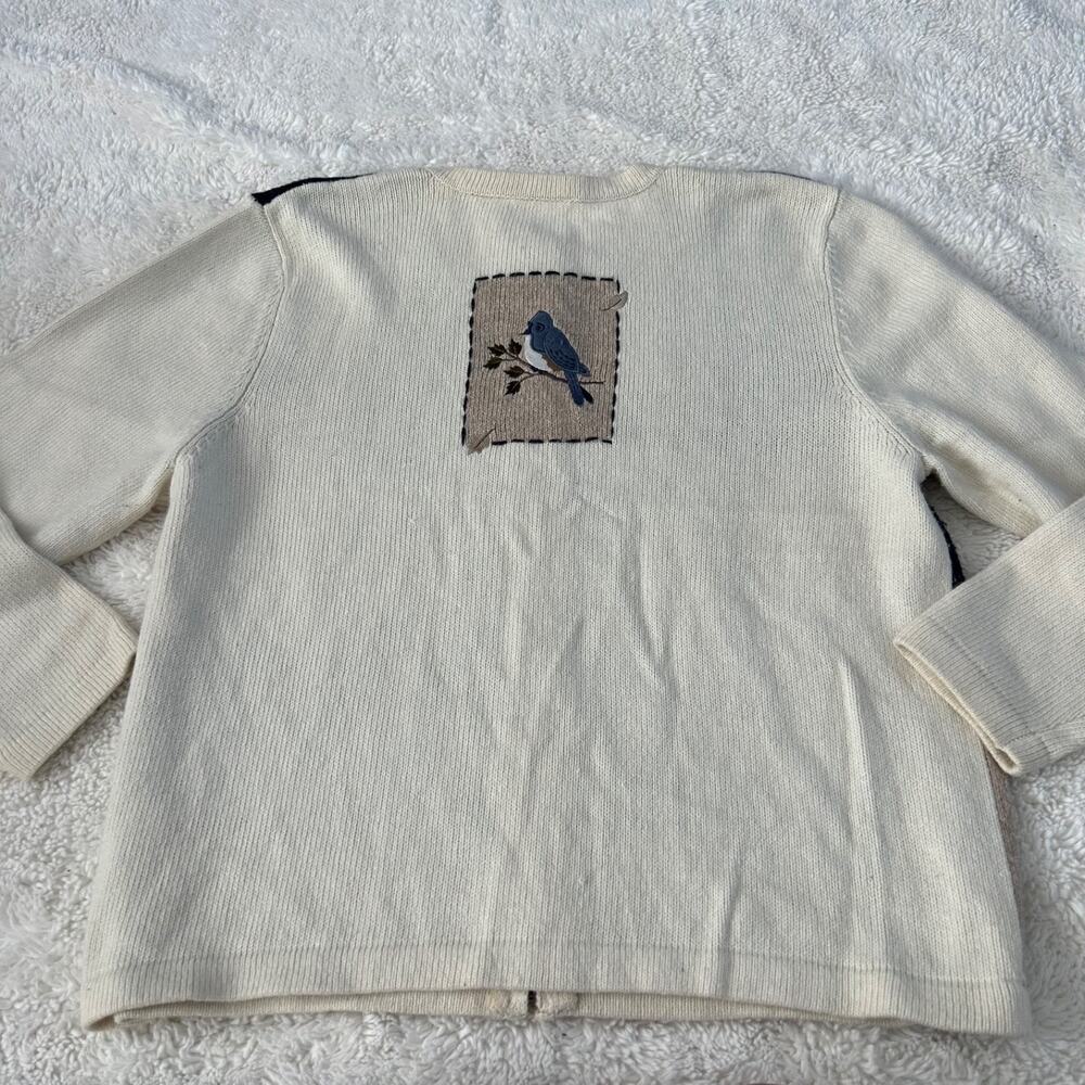 Croft & Barrow Womens Cream Knit Bird Embroidered Sweater Sz 1XL Cottage Costal - Picture 2 of 5